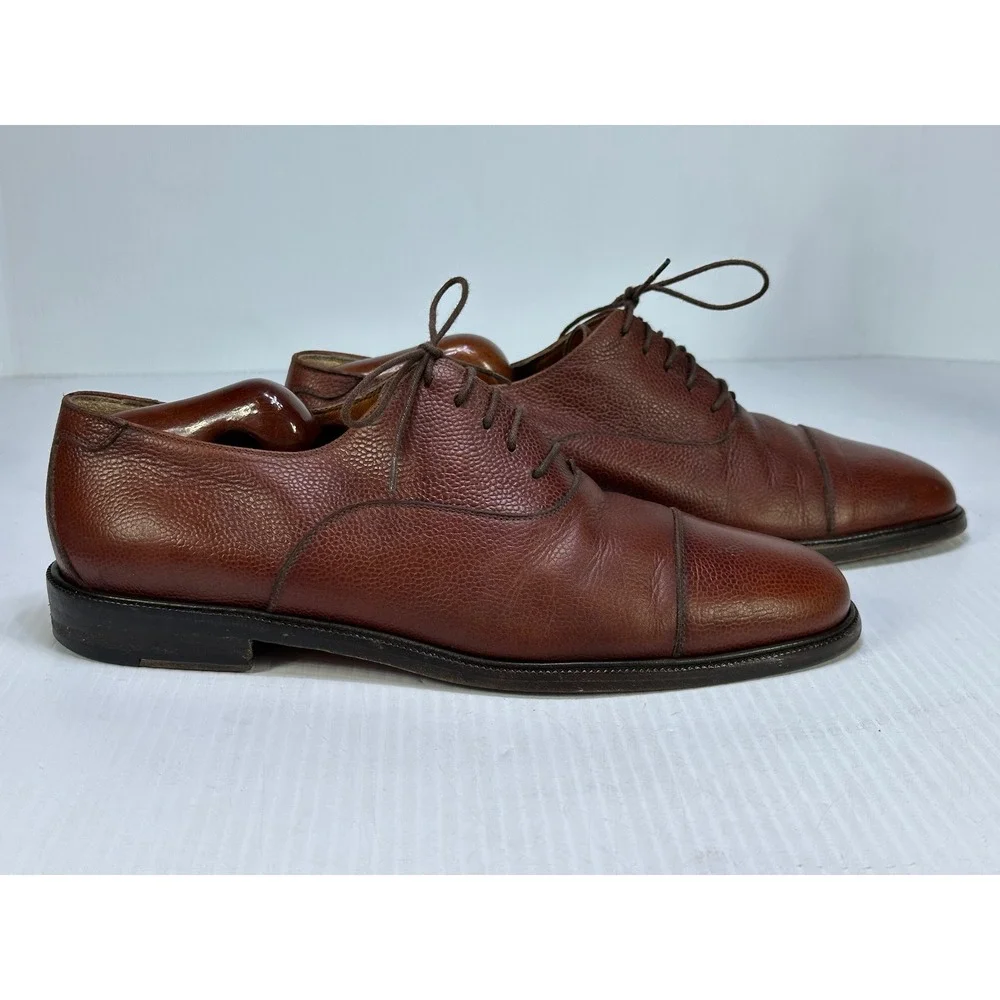 Salvatore Ferragamo Studio Brown Pebbled Leather Cap Toe Oxfords Mens 8.5 EE